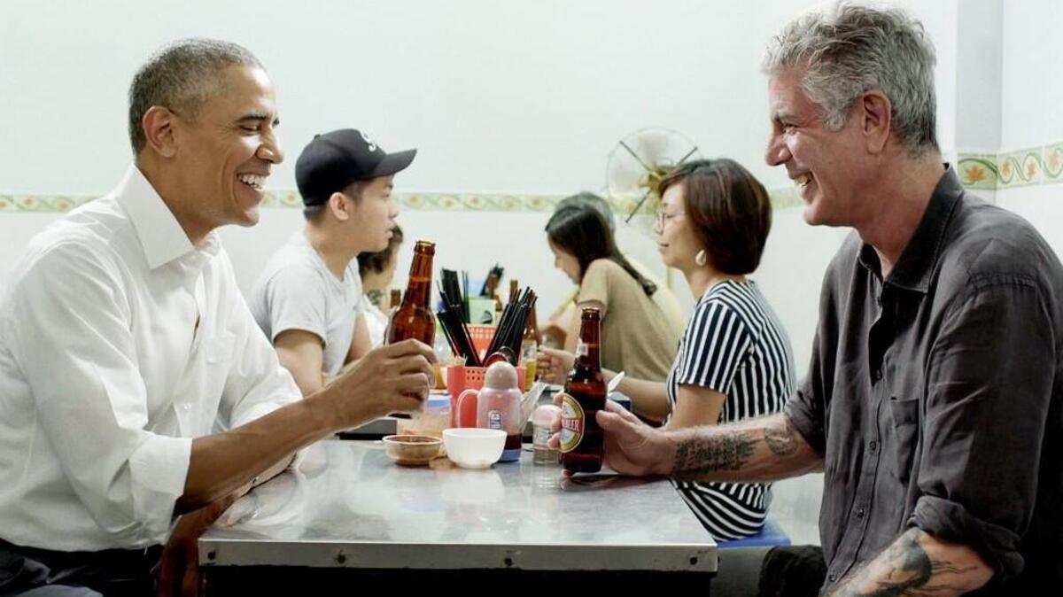 The season premiere of Anthony Bourdain’s “Parts Unknown” show on CNN features a meet-up with President Obama over beer and bun cha in Hanoi.