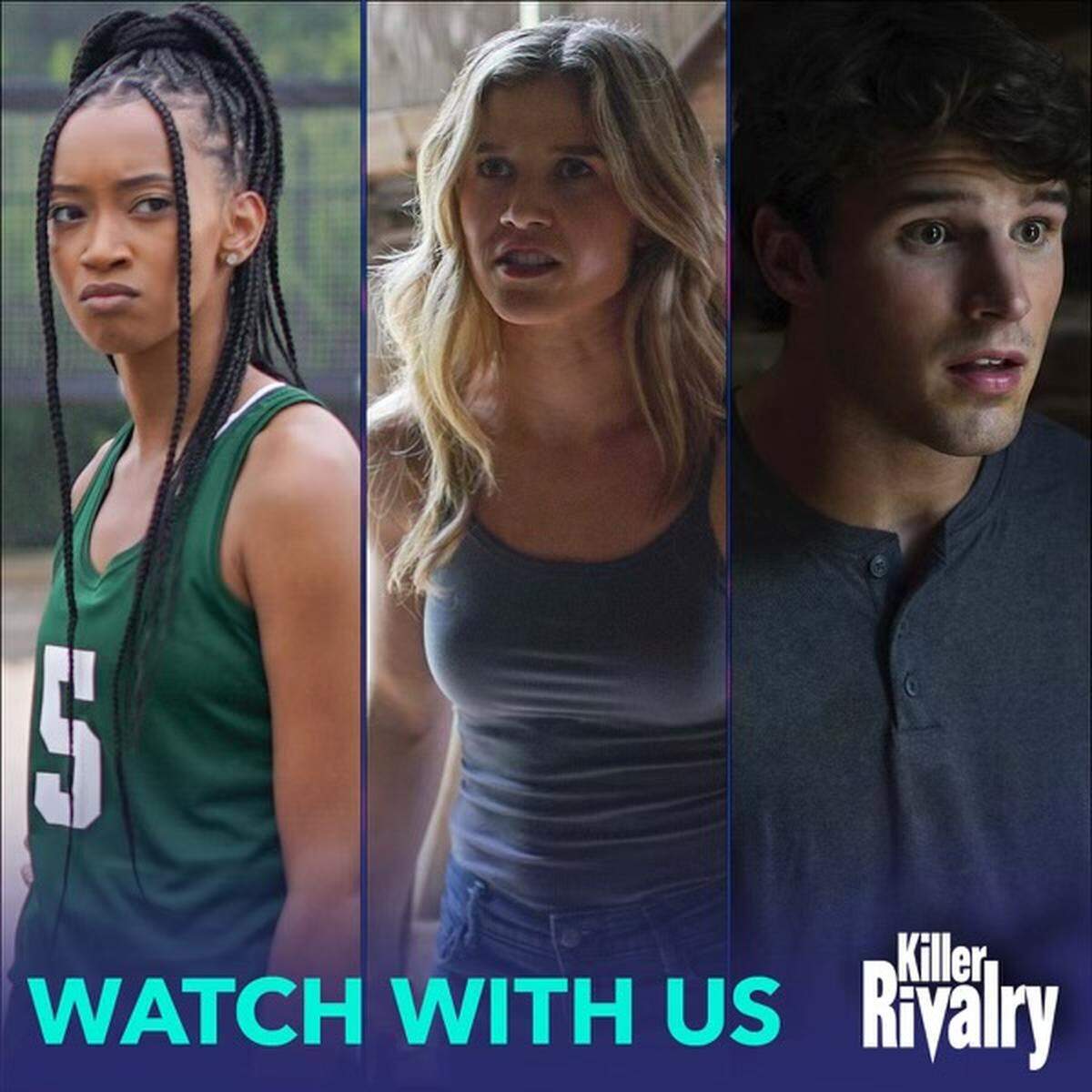 Logan Rudolph (right) in a promotional photo of Killer Rivalry, a movie about when pranks between two rival volleyball teams turn deadly. Logan Rudolph plays Jeff, the boyfriend of one of the main characters--Anika (Shantelle Lee Cuevas--not pictured).