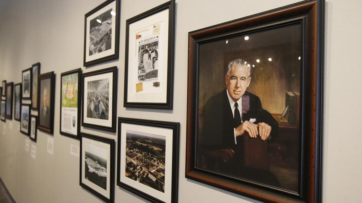 
This is a new art exhibit at the Center for the Arts showcasing vintage fabrics from Baxter Mills Arachive and Springs Creative. A portrait of Elliott White Springs.
