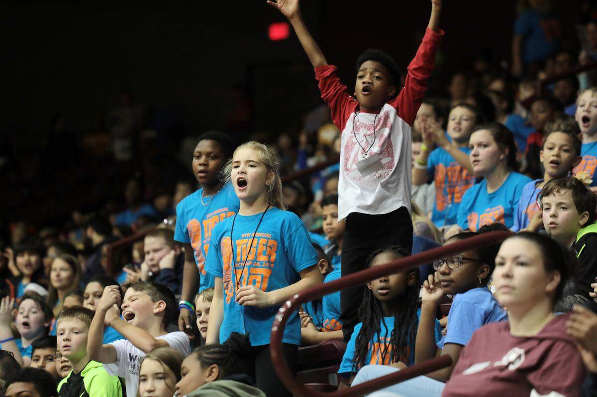 Rock Hill elementary school students cheer for the Winthrop Eagles on Thursday, Dec. 20, 2018 at the Winthrop Coliseum.