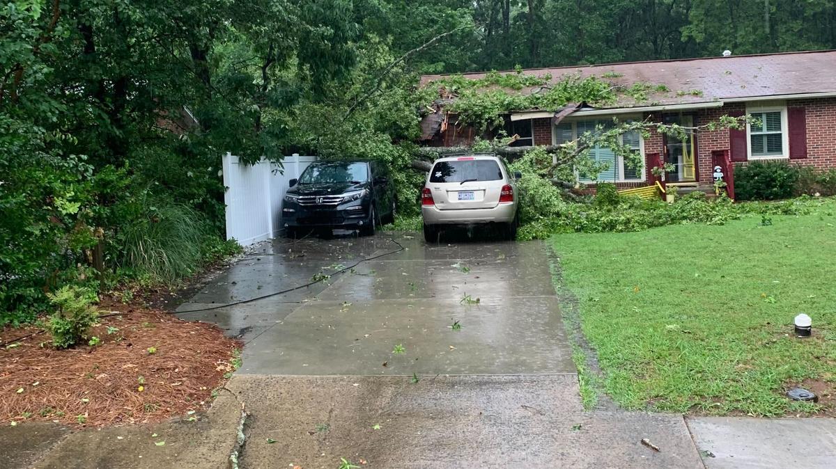 A tree fell on a house on Midvale Avenue in Rock Hill, S.C. Friday in a storm. There were no injuries. Photo from Rock Hill Fire Department.