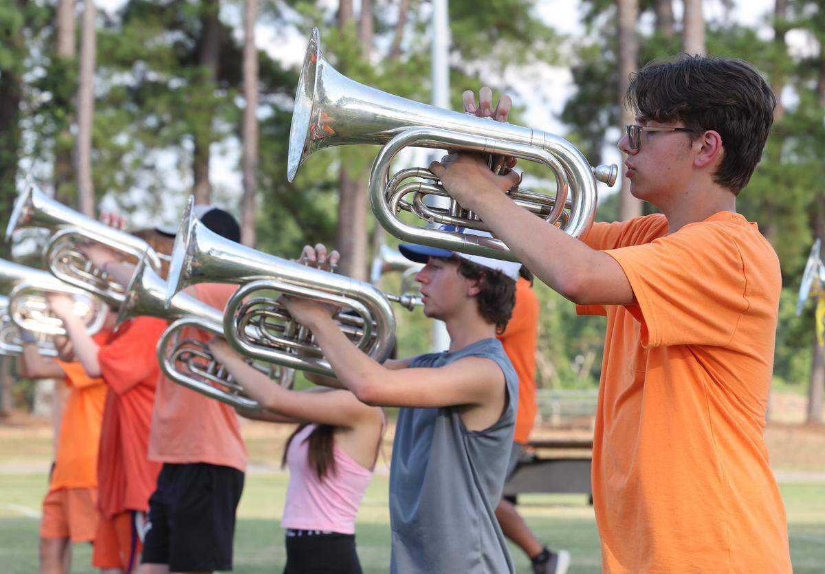 Northwestern High School band members rehearse during band camp in July.