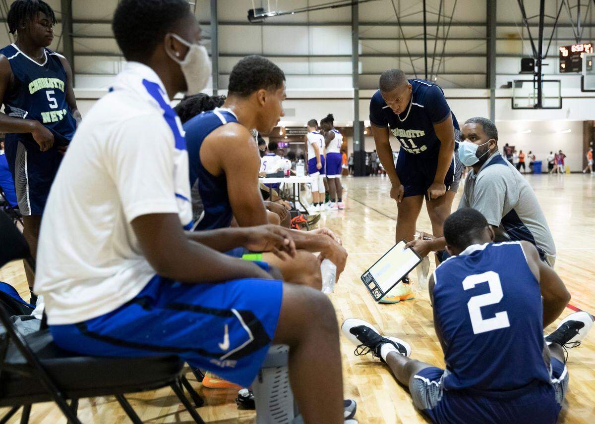 Basketball coaches were instructed to wear masks during timeouts in the basketball tournament in the Rock Hill Sports and Event Center this past weekend (July 31-Aug. 2).