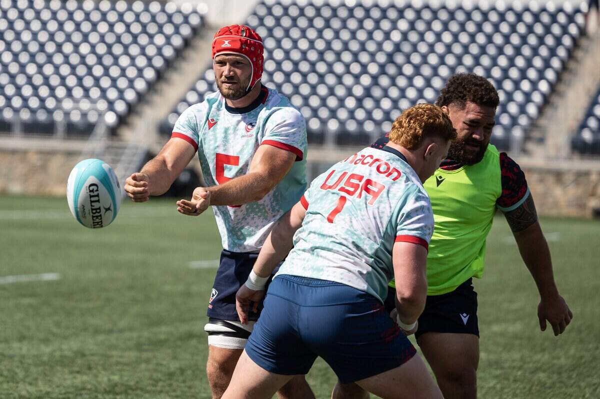 USA Rugby’s Jason Damm practices at American Legion Stadium in Charlotte on Friday.