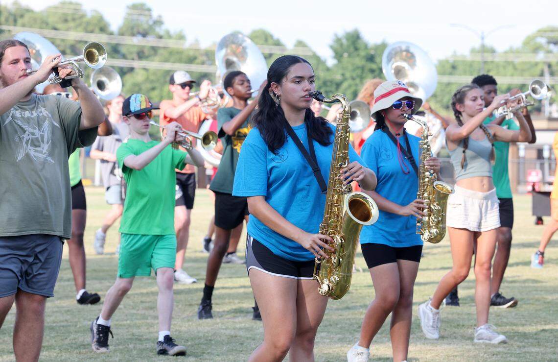 Northwestern High School band members rehearse during band camp in July.
