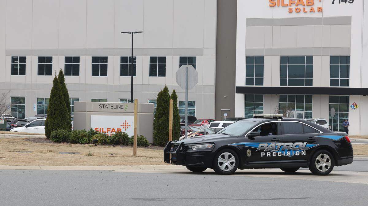 A security car sits out of Silfab Solar, which had its second chemcial spill this week in Fort Mill on Thursday.