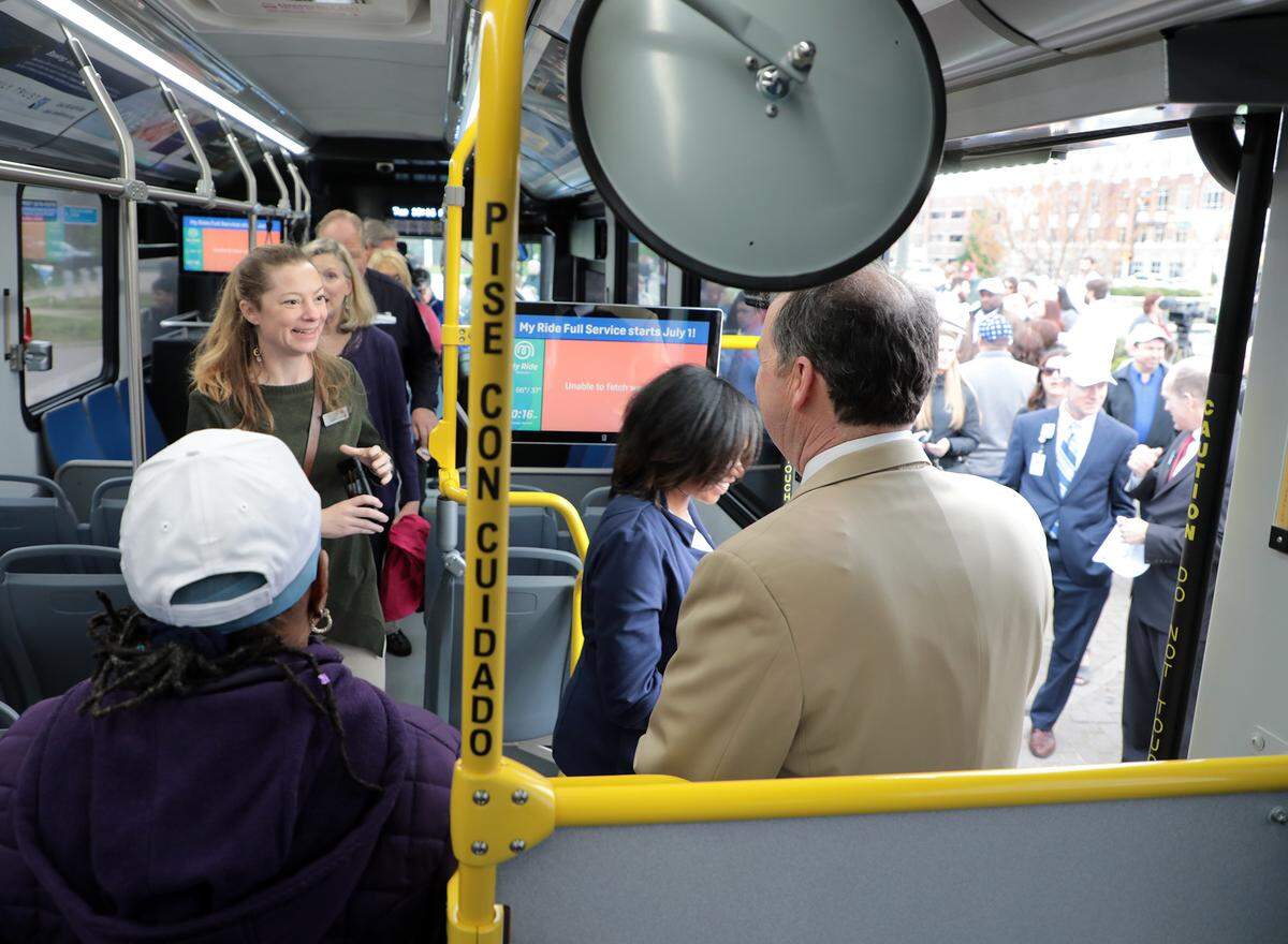 Spectators walk through the city of Rock Hill’s new buses in 2019, in this Herals file photo. The company that built the buses went bankrupt, leading the city to discontinue service.