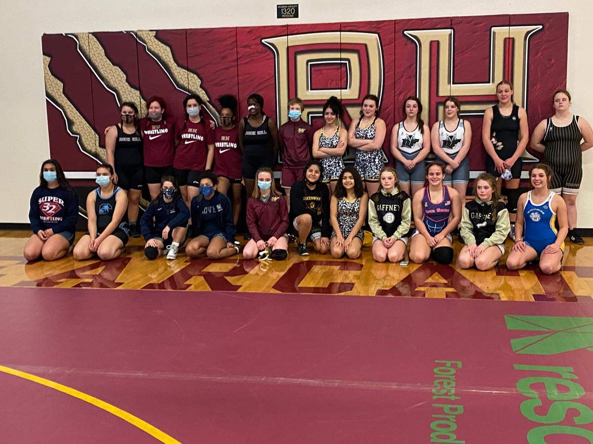 Here’s a group shot of all the wrestlers who competed in Rock Hill’s recent girls’ wrestling tournament last weekend.