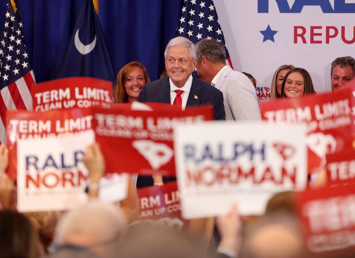 U.S. Congressman Ralph Norman walks onto a stage in front of a cheering crowd before he announces his bid for S.C. governor Sunday, July 27, 2025 in Rock Hill, S.C.