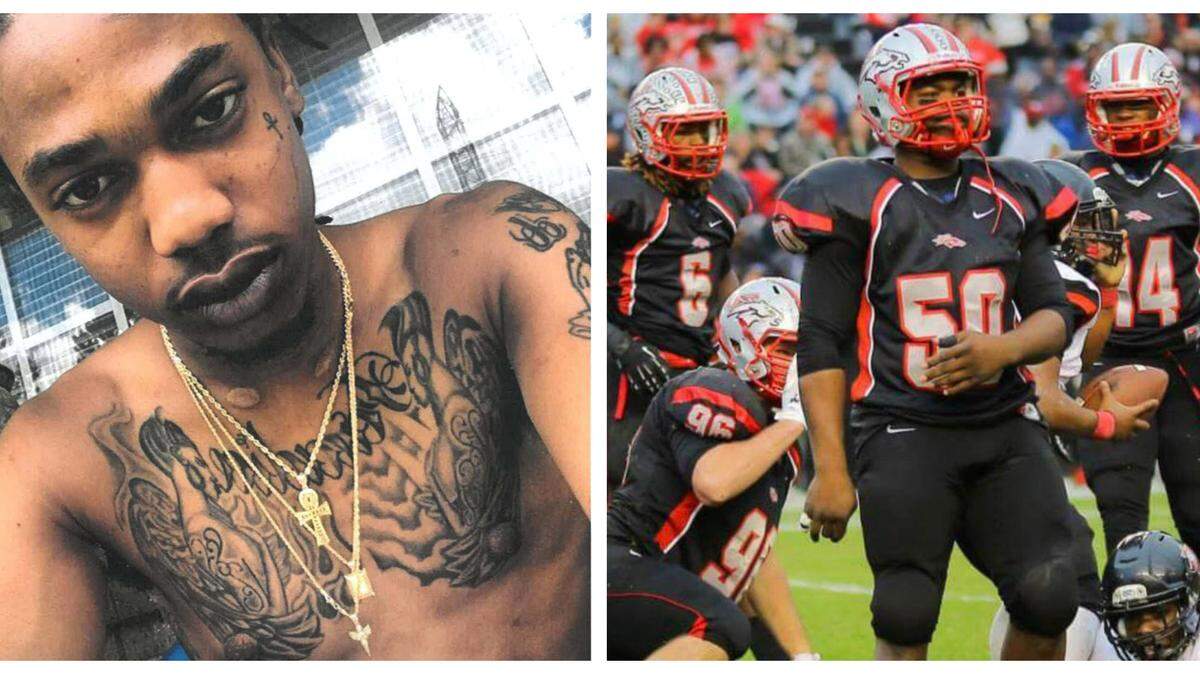 Jackel Marquise Clinton, left, of Lancaster has been arrested and charged in the shooting death of De’Mon Davis, right, of Rock Hill, a  South Pointe High School football star who graduated in 2015.