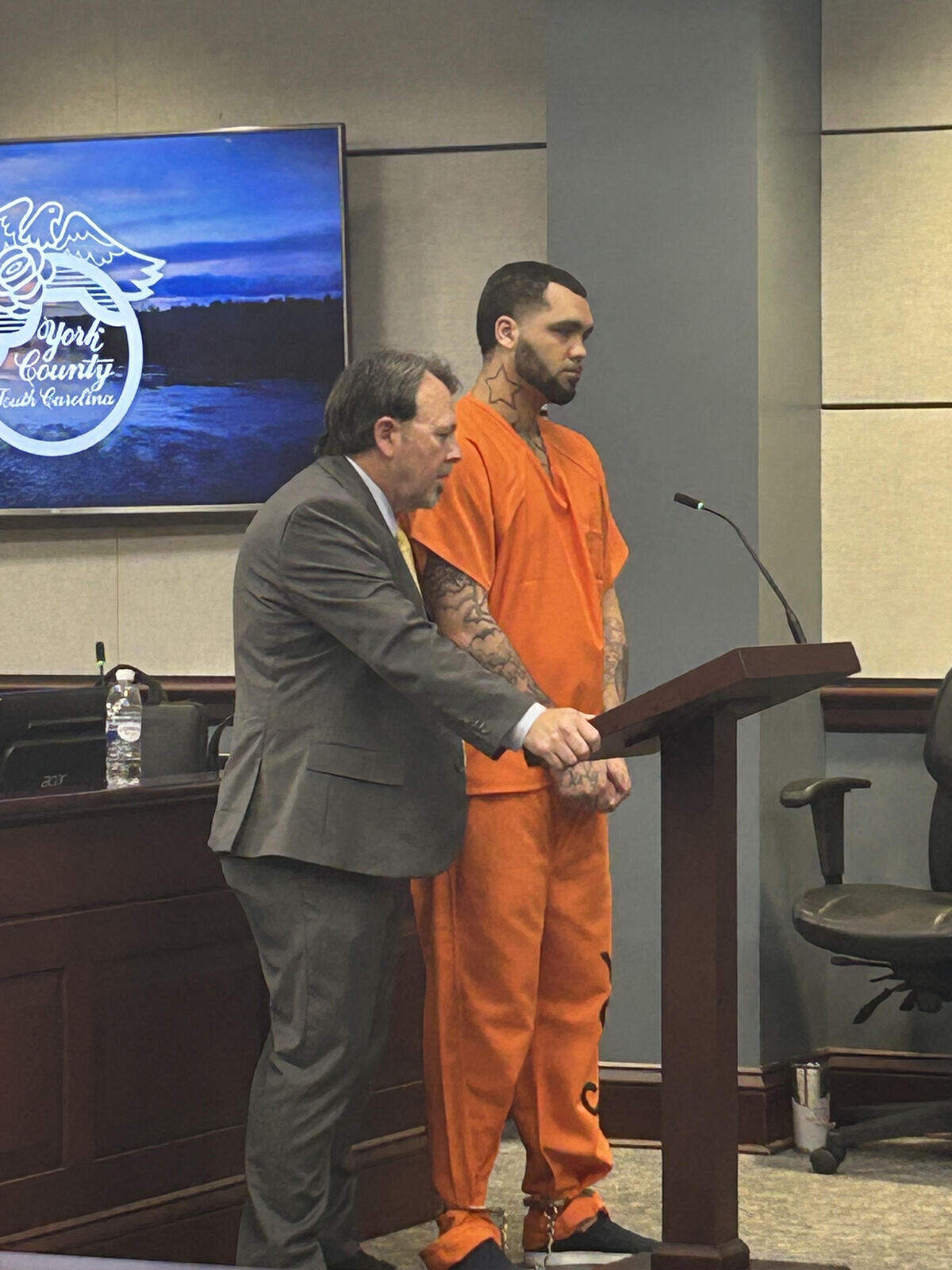Aaron Jerome Floyd, right, in York County court with his lawyer, Michael Coleman. A judge sentenced Floyd to 17 years prison after he pleaded guilty to drug crimes.