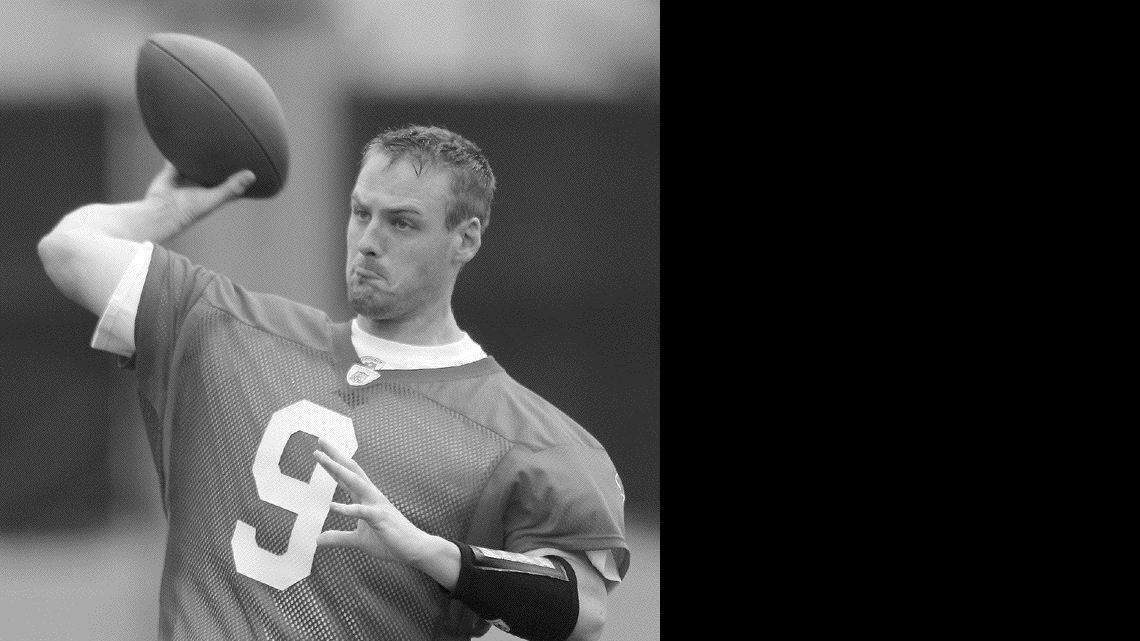 Carolina's Justin Zwick, a former Ohio State quarterback works out during the team's coaching session practice.