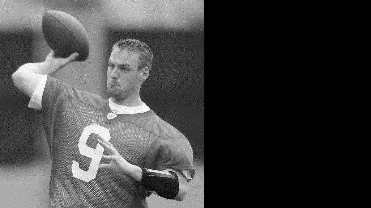 Carolina's Justin Zwick, a former Ohio State quarterback works out during the team's coaching session practice.
