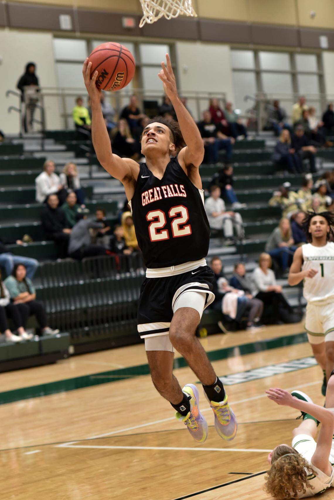 Great Falls senior Kelton Talford scores Monday night at Catawba Ridge.