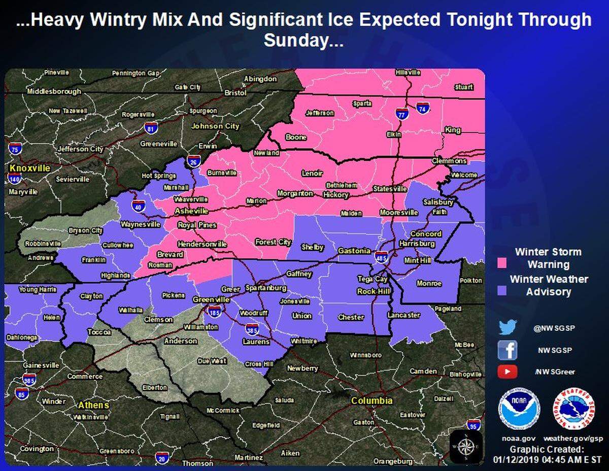 York, Chester and Lancaster counties are under a winter weather advisory for late Saturday night through Sunday afternoon from the National Weather Service. Freezing rain with some ice accumulation is possible, forecasters said.