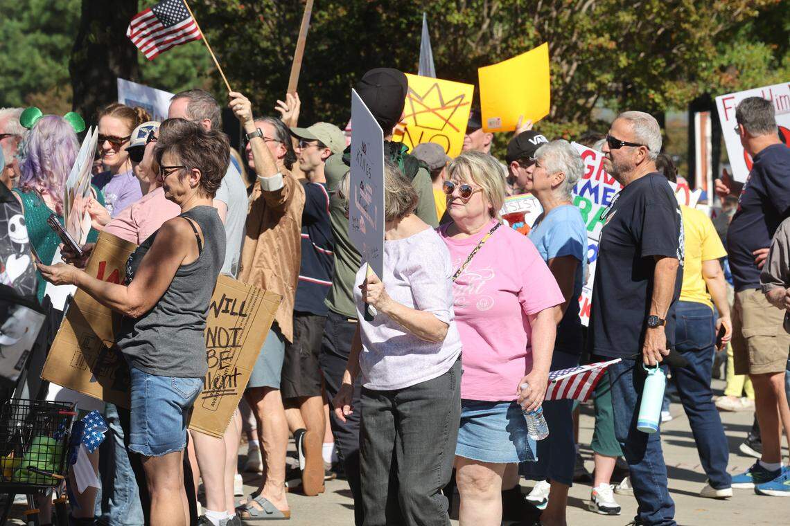 Hundreds gather in downtown Rock Hill Saturday for the ‘No Kings’ rally.