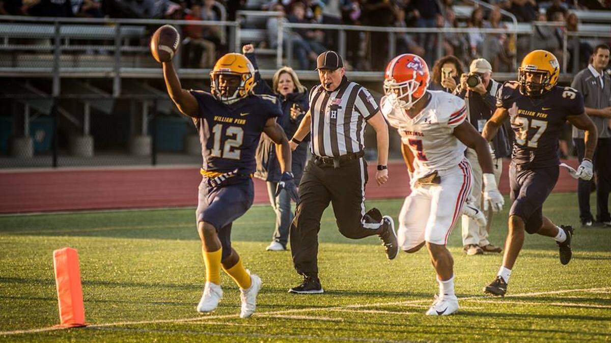 York’s Detorien Rawlinson has three interception returns for touchdowns in his 14 college games at William Penn University, in Iowa.