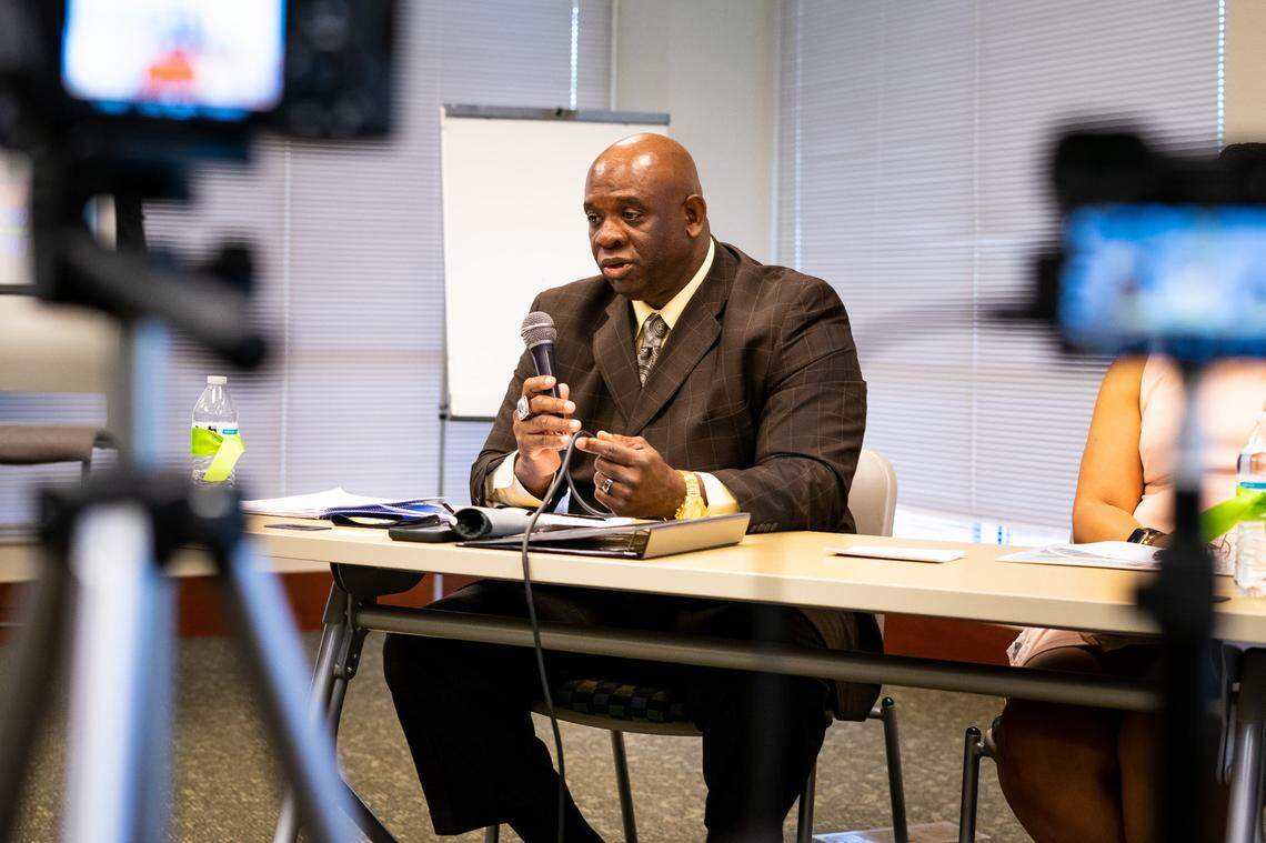 Perry Sutton, who led the organizing of this discussion, speaks at “Football City USA tackles mental health” event.