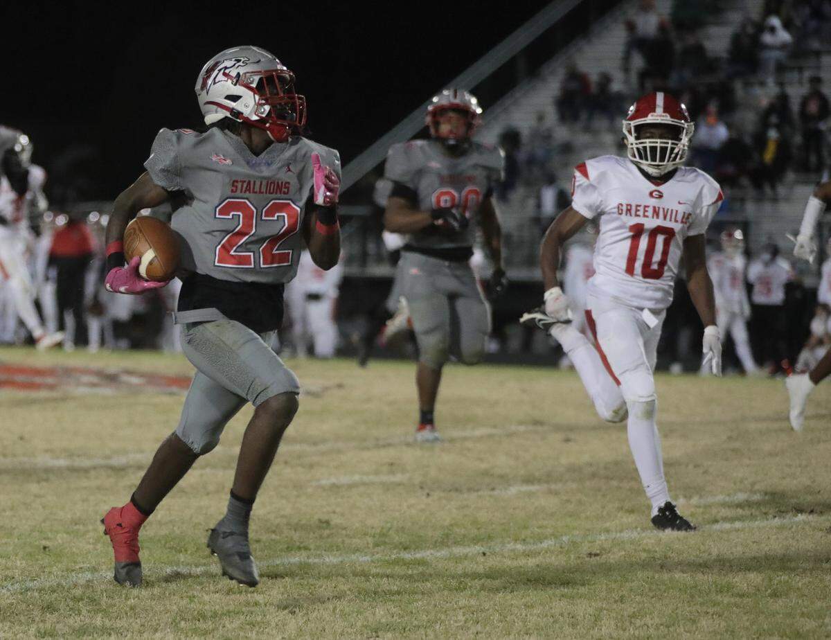 South Pointe’s Ty Chambers heads to the endzone Friday as the Stallions take on the Greenville Red Raiders in Rock Hill at the Upper State championship game. The Stallions play for a 4A state title on Thursday in Columbia.