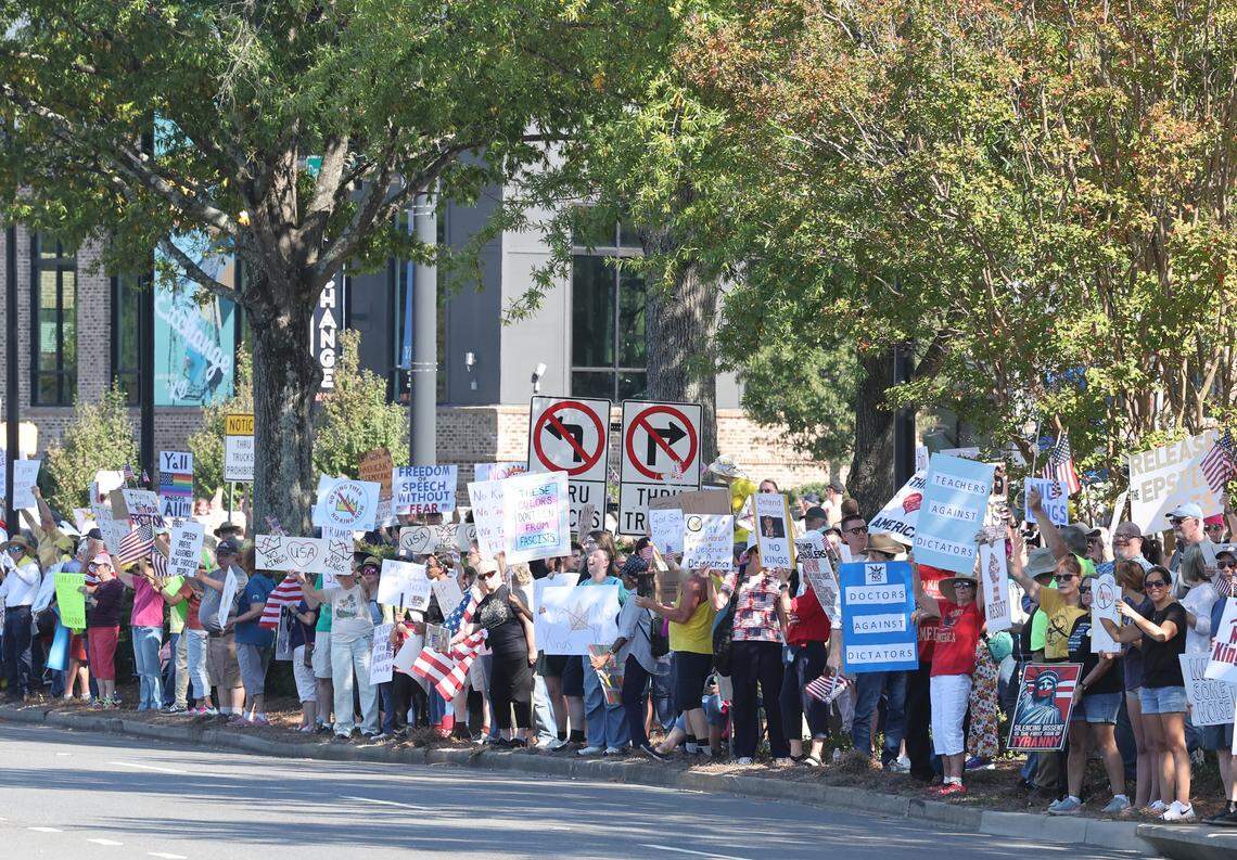 Hundreds of protesters gathered in downtown Rock Hill Saturday for the ‘No Kings’ rally.