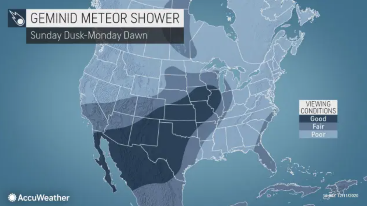 The Geminids meteor shower will peak on Dec. 13-14. Viewers in North and South Carolina may have “poor” viewing conditions this year, according to AccuWeather.