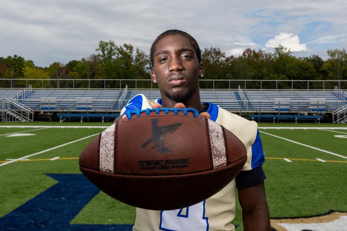 INDIAN LAKE, SC - SEPTEMBER 18: Indian Land High School running back Jamal Horton poses for a portrait at the football stadium in Indian Lake, SC on September 18, 2024.
