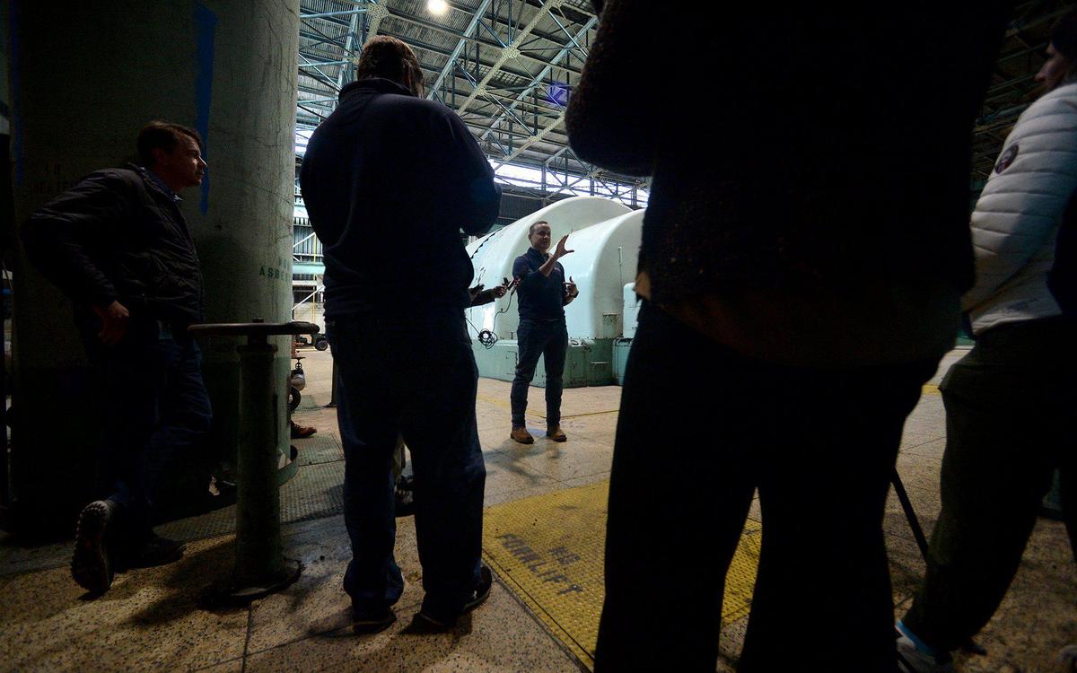 Jeff Flanagan, general manager for the Carolinas West region at Duke Energy, helped conduct a media tour of the Allen Steam Station. Unit 1, the only unit still in operation, is behind Flanagan.