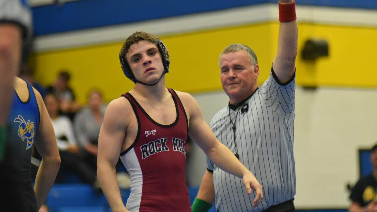 Rock Hill’s Bailey Wilkins took the 138 pound division over Fort Mill’s Nick Stalford Thursday night. The Bearcats defeated the Yellow Jackets 45-15.