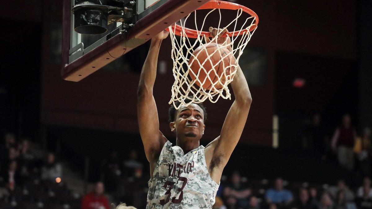 Winthrop’s Chase Claxton dunks the ball Saturday, Feb. 1, 2020 at the Winthrop Coliseum in Rock Hill, S.C.