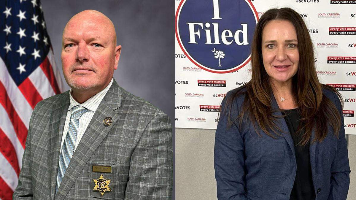 Kevin Tolson, left, was first elected sheriff in 2016. His wife is Beth Tolson, right, who could take his place.