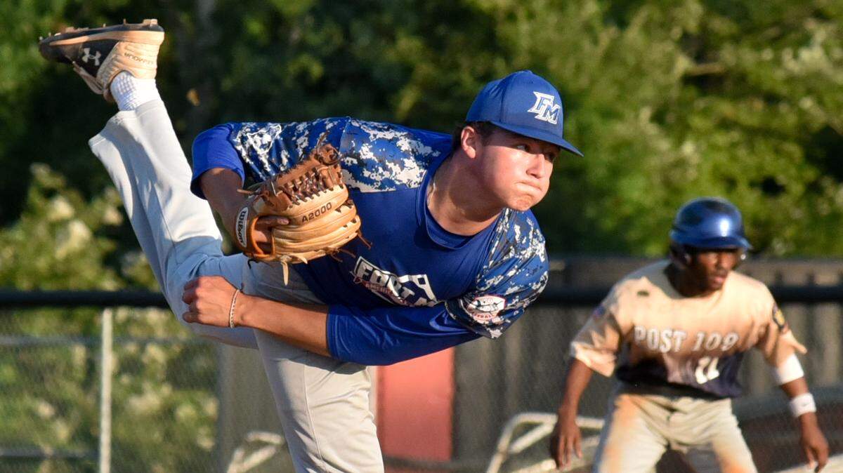 Fort Mill American Legion Post 43 pitcher Magdie Cotto throws a pitch Wednesday, July 24 during the home game against Gaffney Post 109. Fort Mill defeated Gaffney 10-0.