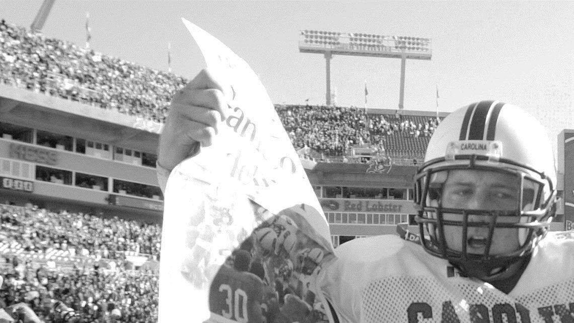 Former South Carolina running back Ryan Brewer is carried off the field by teammates after leading the Gamecocks to a 24-7 victory over Ohio State in the Outback Bowl in 2001. Brewer was named the MVP for the game.