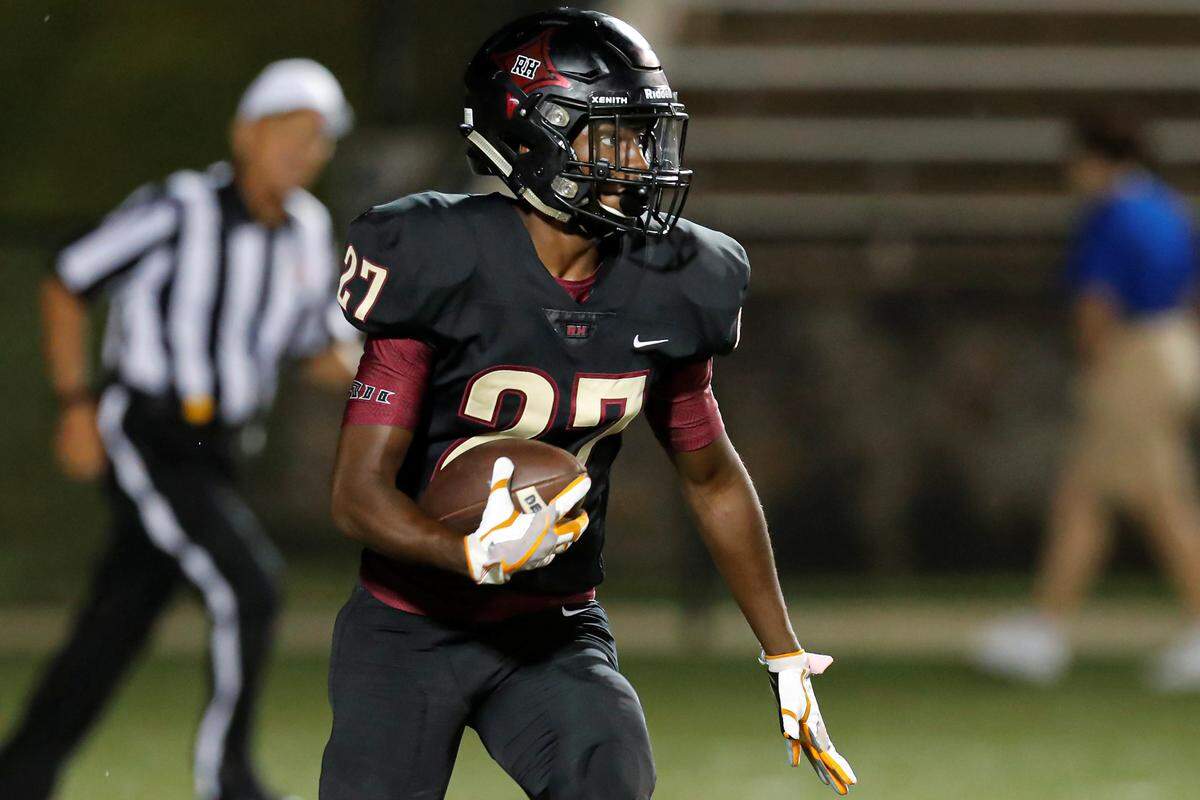 Rock Hill’s #27 Tylik Edwards returns a kick off in early play on the opening night of the High School football season as they host Sumter at District 3 Stadium in Rock Hill, 8-23-2019.