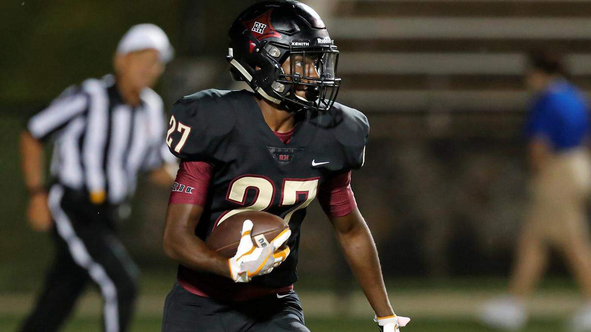 Rock Hill’s #27 Tylik Edwards returns a kick off in early play on the opening night of the High School football season as they host Sumter at District 3 Stadium in Rock Hill, 8-23-2019.