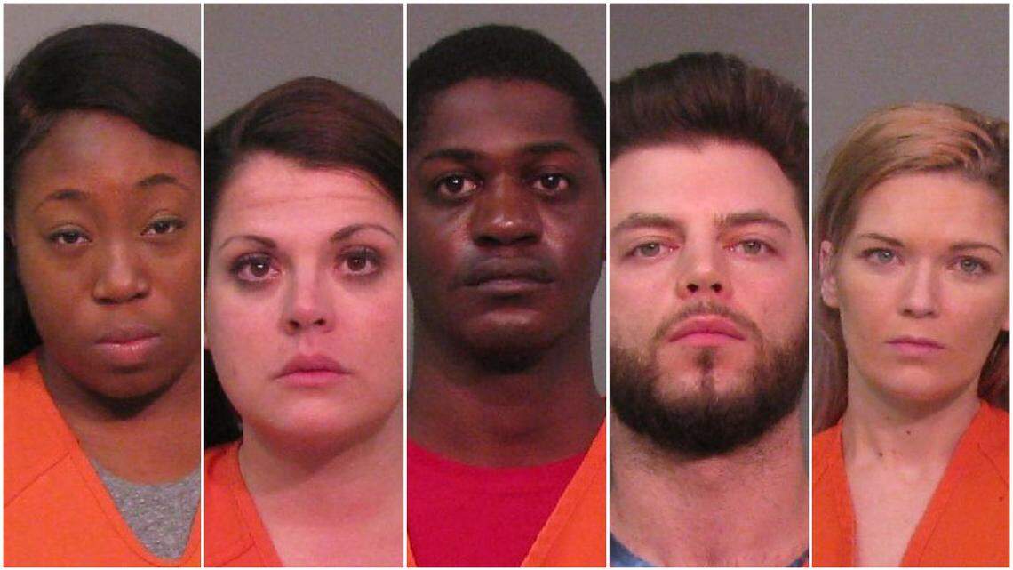 Mahogany Dekevia Jones, left, Kelly Leigh Ball, Marcus Antonio White, Andrew Edward Fialko and Whitney Noelle Fry