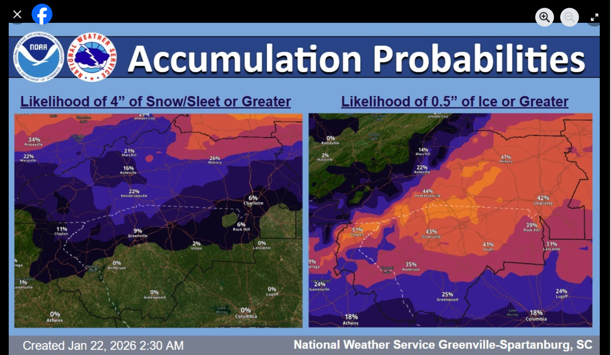 Forecasters have not yet predicted specific accumulations for Rock Hill, but “light sleet accumulation” could occur Saturday night.