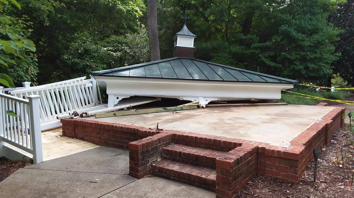 Two workers had minor injuries when a gazebo being repaired at a Baxter Village park near Fort Mill, South Carolina collapsed, officials said. The area remains inaccessible until it is rebuilt.