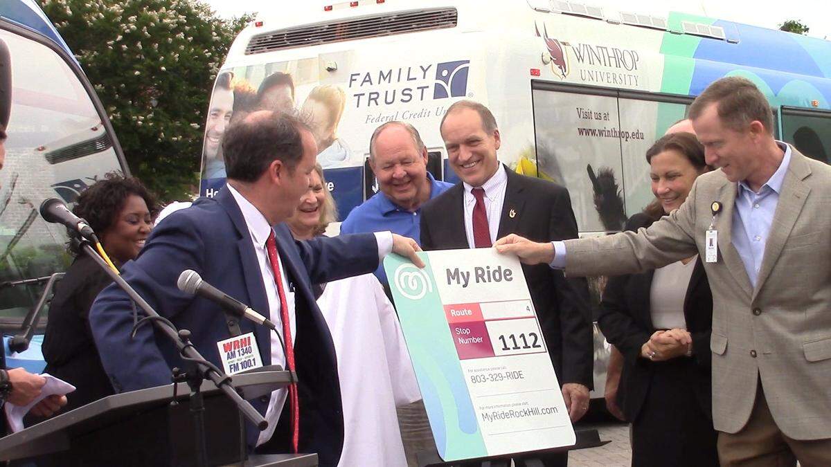 Rock Hill leaders unveil the new My Ride program in this 2019 Herald file photo. The free electric bus service is now discontinued.