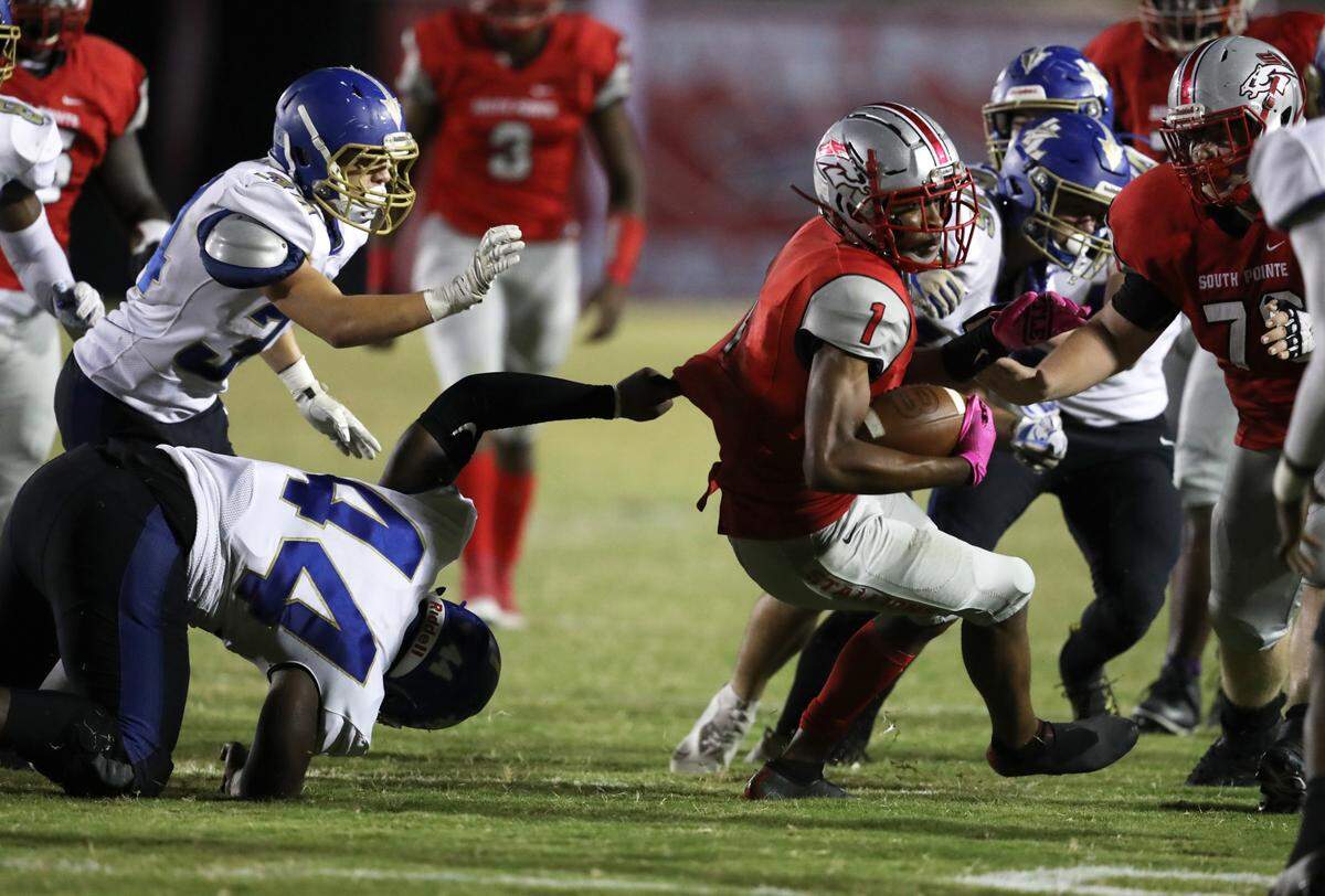 Waymond Jenerette catches a pass in South Pointe’s win over Indian Land Friday night (Oct. 15, 2021).