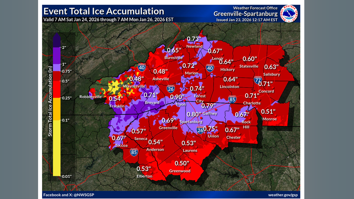 As of Friday morning, forecasters are predicting anywhere from a quarter of an inch to 0.67 of an inch of ice could form on surfaces between 7 a.m. Saturday to 7 a.m. Monday.