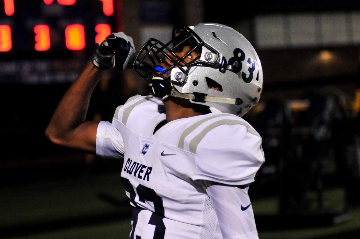 Clover’s Jaylin Lane takes the ball into the end zone Thursday, Oct. 25, 2018 against Fort Mill. In the coming weeks, he’ll be playing in his final few games under his father’s tutelage.