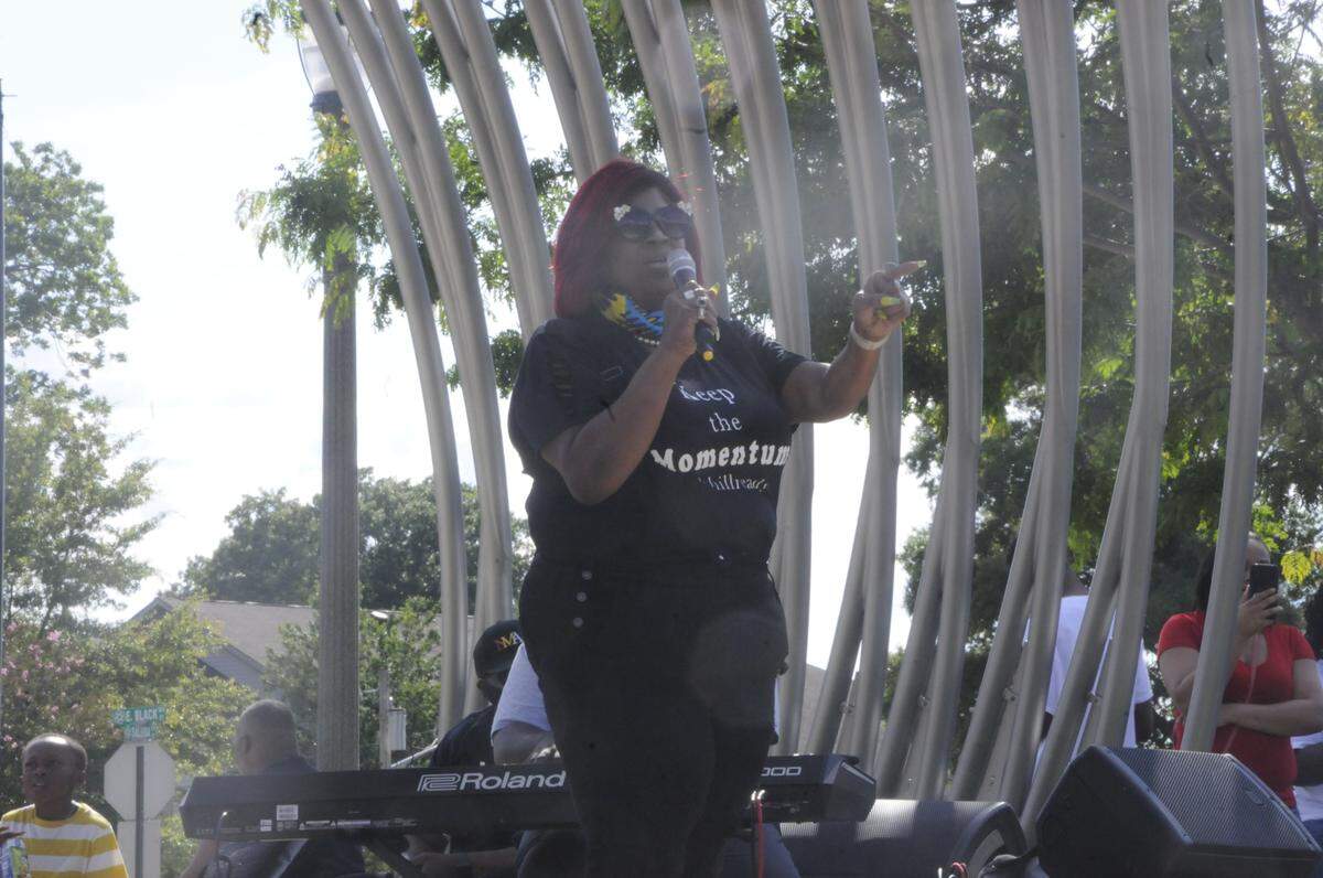 Norma Gray speaks to crowd at Rock Hill SC rally Sunday, June 14.