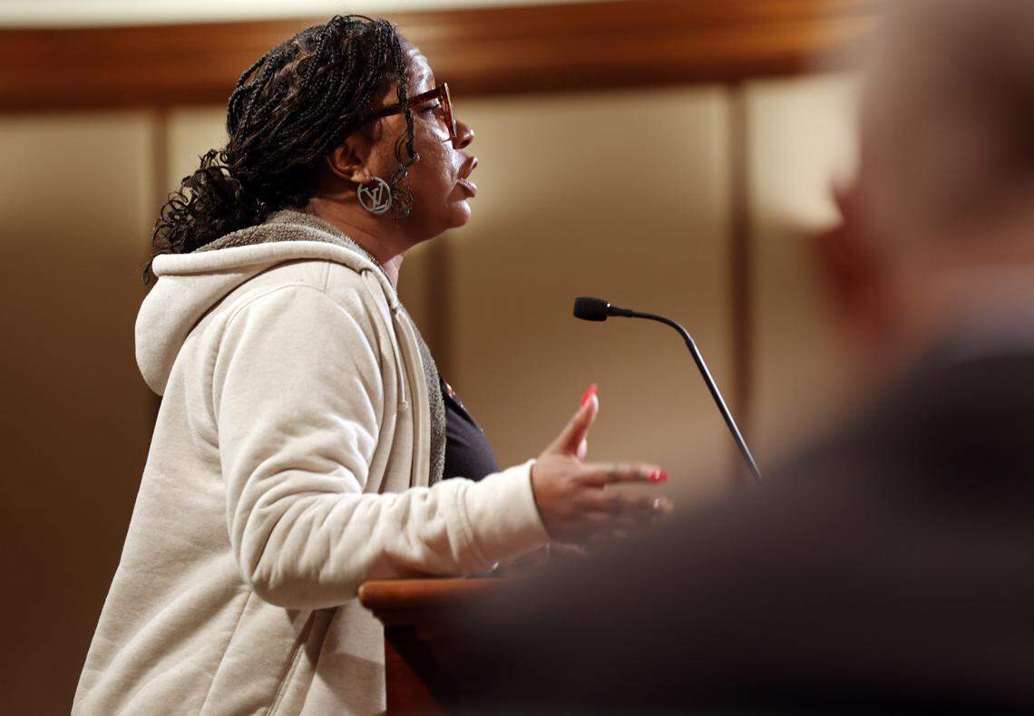Natasha Jones, founder of Empower Then Conquer, speaks to the Rock Hill City Council Monday about a proposed ordinance that would limit the length of hotel stays in the city.