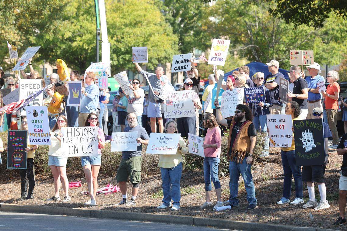 Hundreds of protesters gathered in downtown Rock Hill Saturday for the ‘No Kings’ rally.