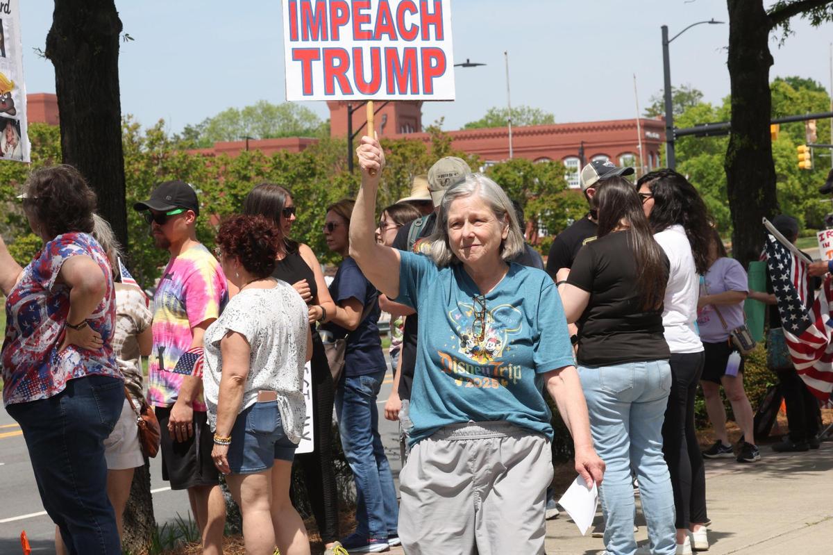 A protestor holds a sign Saturday at the York County Rising demonstration.