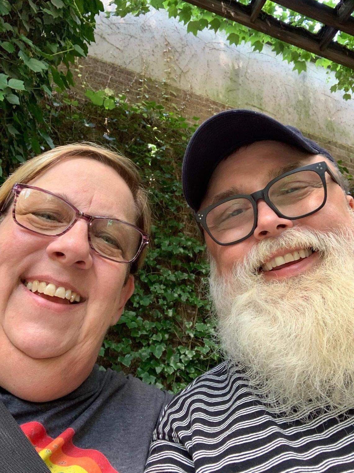 Karen Faris with her brother. Both of them are vulnerable to the coronavirus and Faris has been unable to visit him.