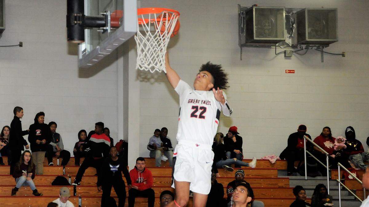Senior Kelton Talford, a Winthrop commit, will aim to lead the Great Falls basketball team. Against Camden Military Academy on Jan. 29, 2019, Kelton had several dunks in his 21-point performance.