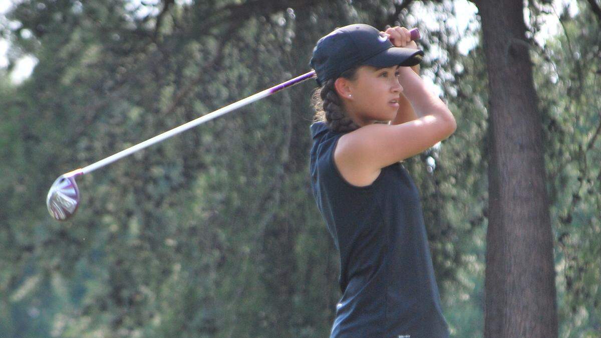Nation Ford’s Vivian Harris tees off on the first hole at Springfield Golf Club during a recent match for the Falcons.