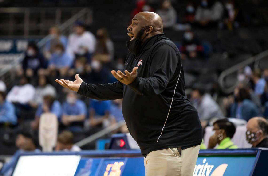 Melvin Watson of South Pointe High School reacts to a call during the SCHSL Class AAAA state final game between South Pointe and Hilton Head high schools held Saturday, March 6, 2021 at the USC Aiken Convocation Center. 