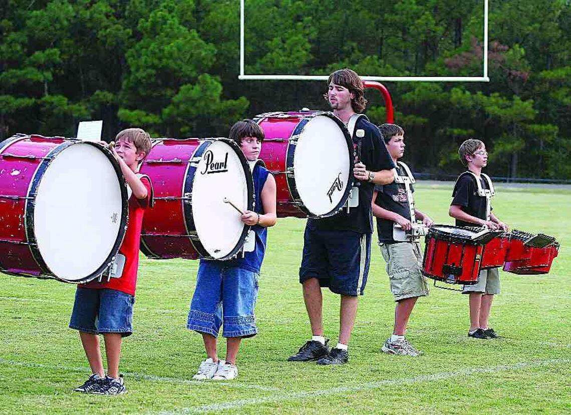Great Falls High School drummers rehearse in this file photo. Great Falls will have a pep band this season to perform at football games.